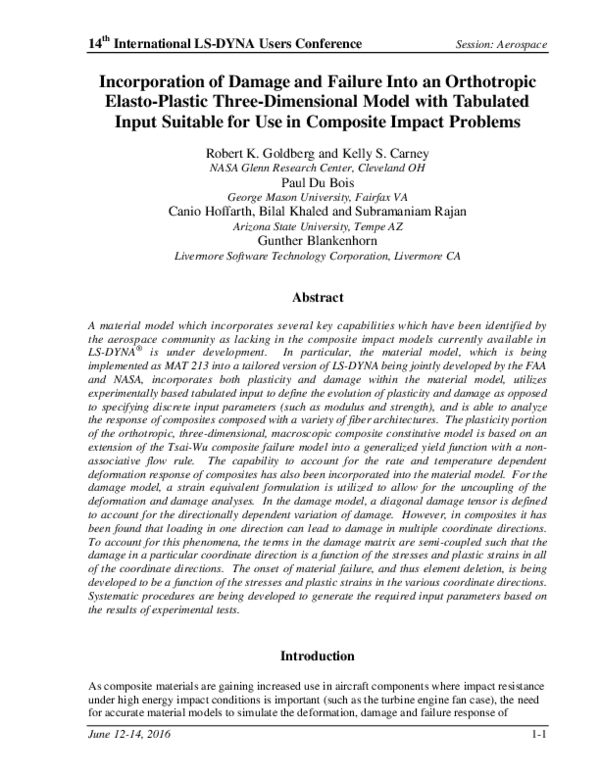 (PDF) Incorporation of Damage and Failure into an Orthotropic Elasto ...