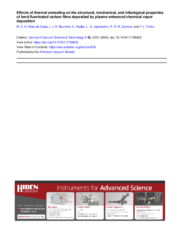 (PDF) Effects of thermal annealing on the structural, mechanical, and ...