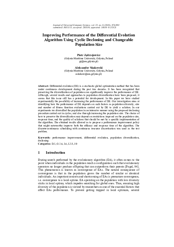 (PDF) Improving Performance of the Differential Evolution Algorithm ...