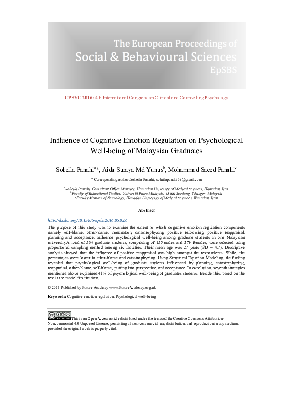 (PDF) Influence of Cognitive Emotion Regulation on Psychological Well ...