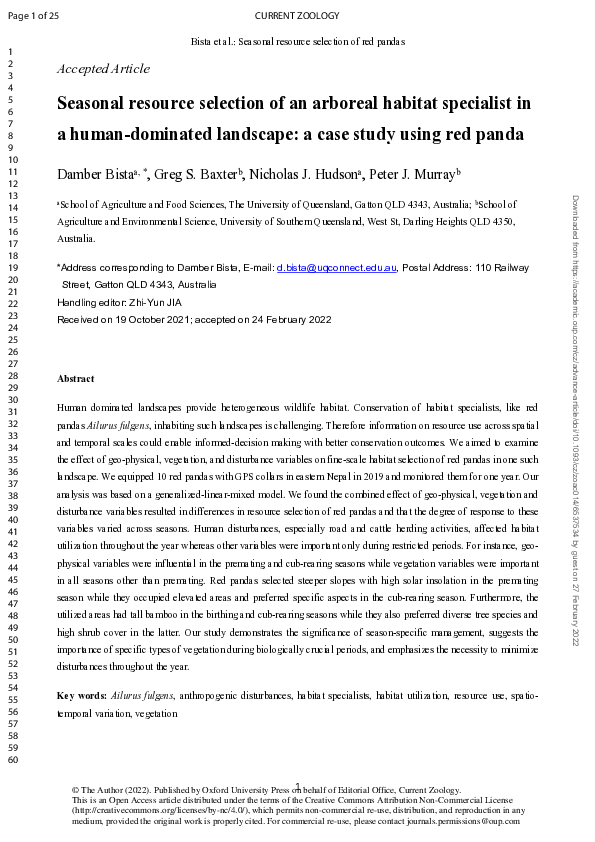 (PDF) Seasonal resource selection of an arboreal habitat specialist in ...