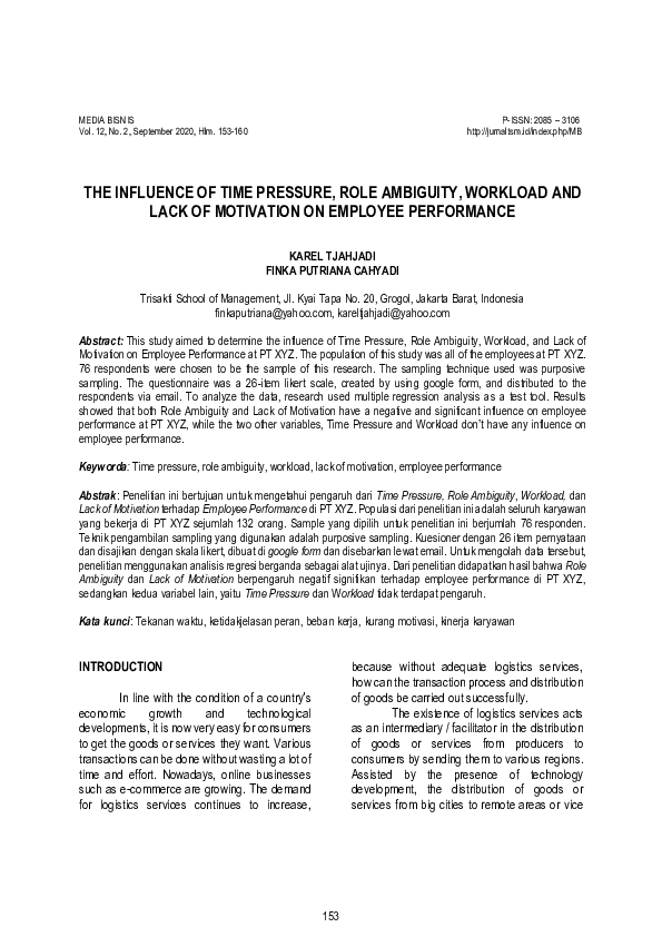 (PDF) The Influence of Time Pressure, Role Ambiguity, Workload and Lack ...