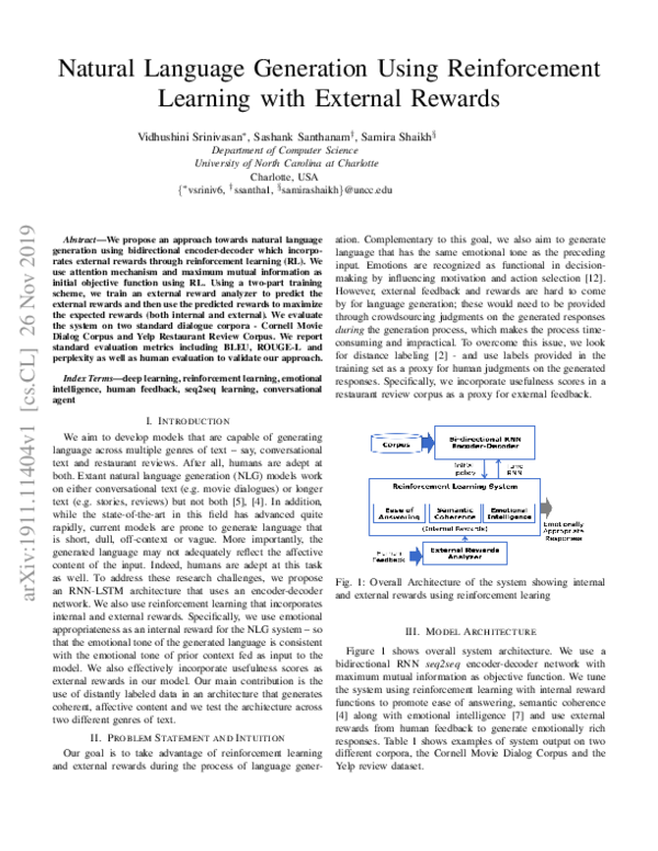 (PDF) Natural Language Generation Using Reinforcement Learning with ...