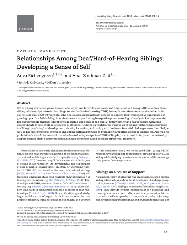 (PDF) Relationships Among Deaf/Hard-of-Hearing Siblings: Developing a ...