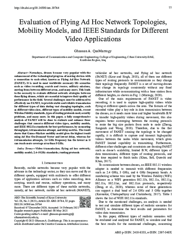 (PDF) Evaluation of Flying Ad Hoc Network Topologies, Mobility Models ...