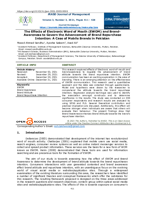 (PDF) The effects of Electronic Word Of Mouth (EWOM) and Brand ...