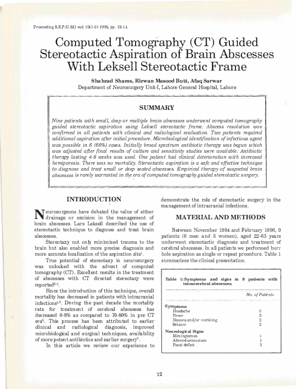 (PDF) Computed Tomography (CT) Guided Stereotactic Aspiration of Brain ...