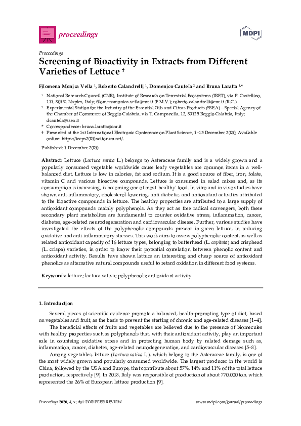  PDF Screening Of Bioactivity In Extracts From Different Varieties Of 