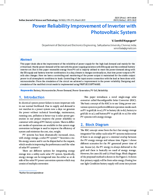 (PDF) Power Reliability Improvement of Inverter with Photovoltaic System