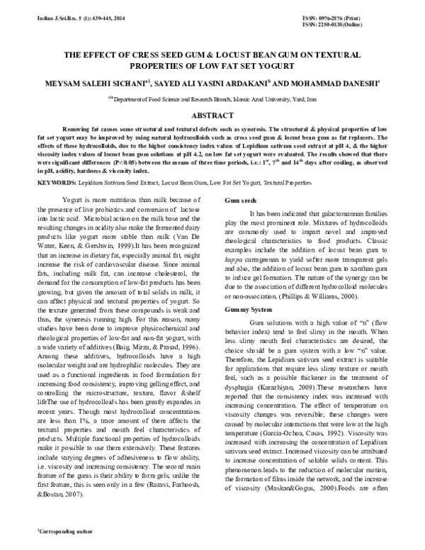 (PDF) THE EFFECT OF CRESS SEED GUM & LOCUST BEAN GUM ON TEXTURAL