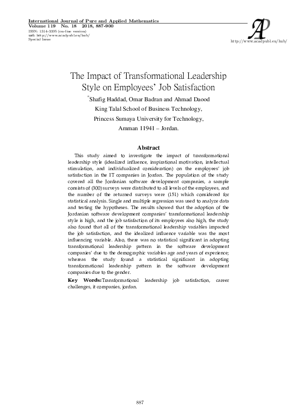 (PDF) The Impact of Transformational Leadership Style on Employees’ Job ...