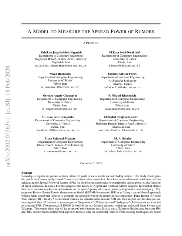 (PDF) A Model to Measure the Spread Power of Rumors