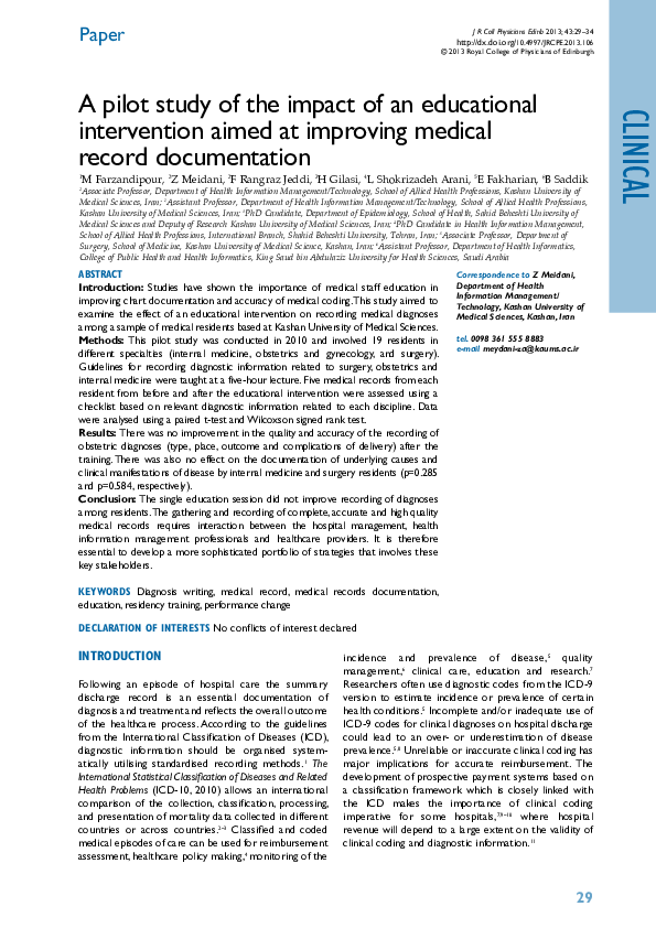 (PDF) A pilot study of the impact of an educational intervention aimed ...