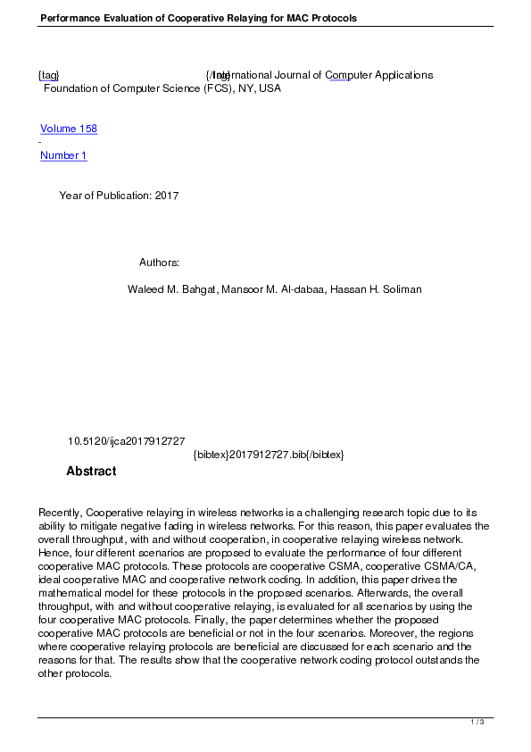 (PDF) Performance Evaluation of Cooperative Relaying for MAC Protocols
