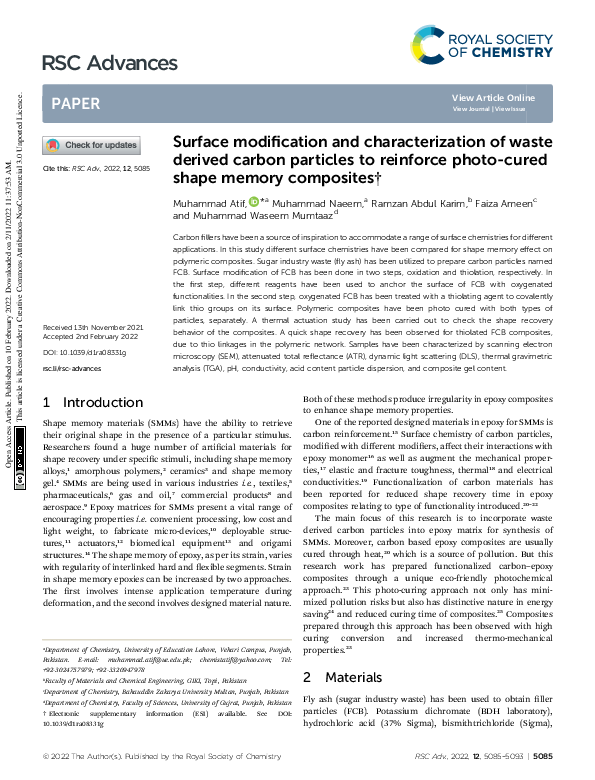 (PDF) Surface modification and characterization of waste derived carbon ...