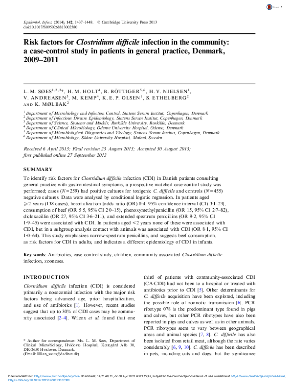 (PDF) Risk factors for Clostridium difficile infection in the community ...
