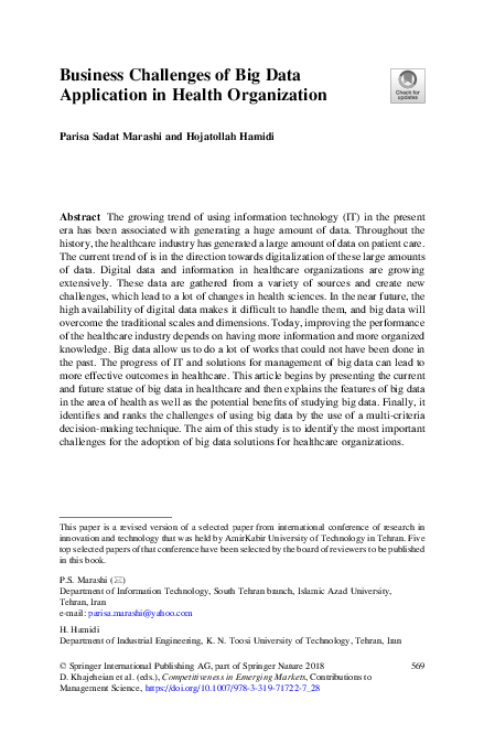 (PDF) Business Challenges of Big Data Application in Health Organization