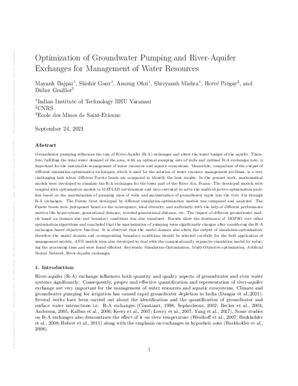 (PDF) Optimization of Groundwater Pumping and River-Aquifer Exchanges ...