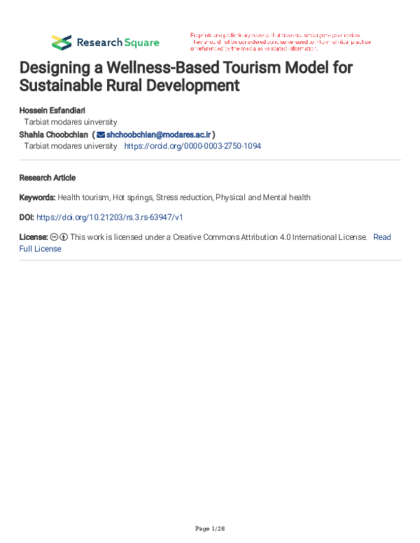 (PDF) Designing a Wellness-Based Tourism Model for Sustainable Rural ...