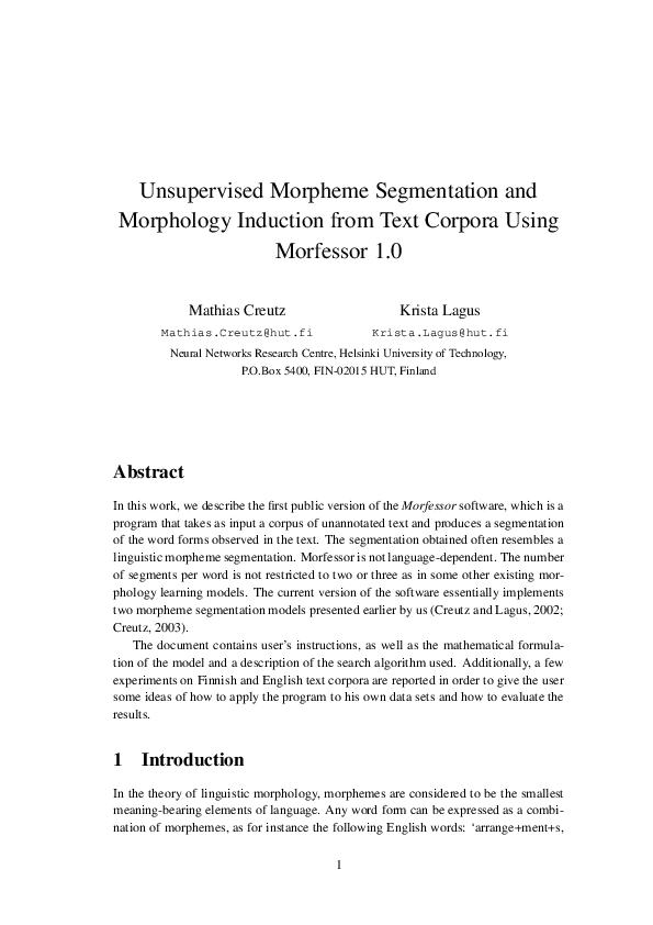 (PDF) Unsupervised Morpheme Segmentation and Morphology Induction from ...