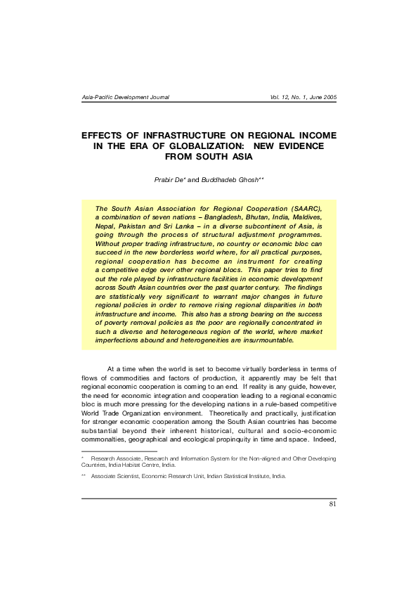 (PDF) Effects of infrastructure on regional income in the era of ...