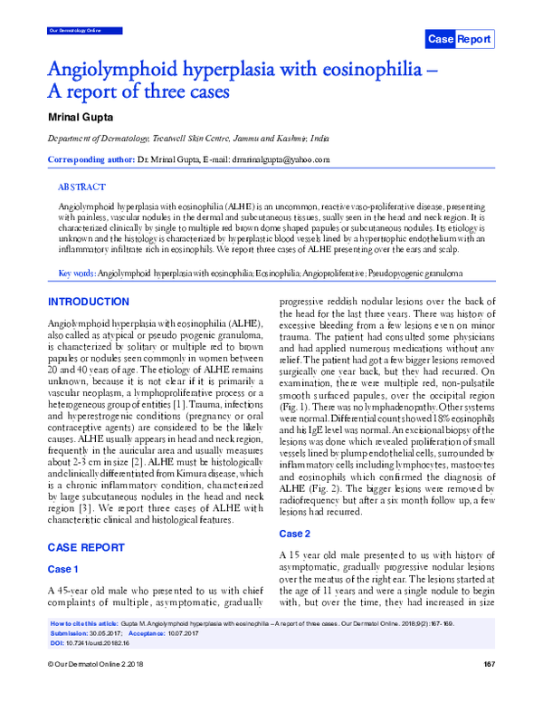 (PDF) Angiolymphoid hyperplasia with eosinophilia: a case report