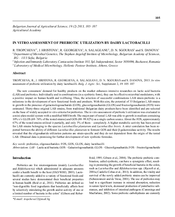 (PDF) In Vitro Assessment of Prebiotic Utilization by Dairy Lactobacilli