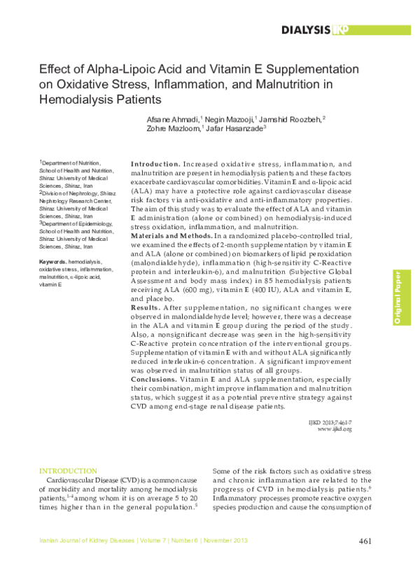 (PDF) Effect of alpha-lipoic acid and vitamin E supplementation on ...