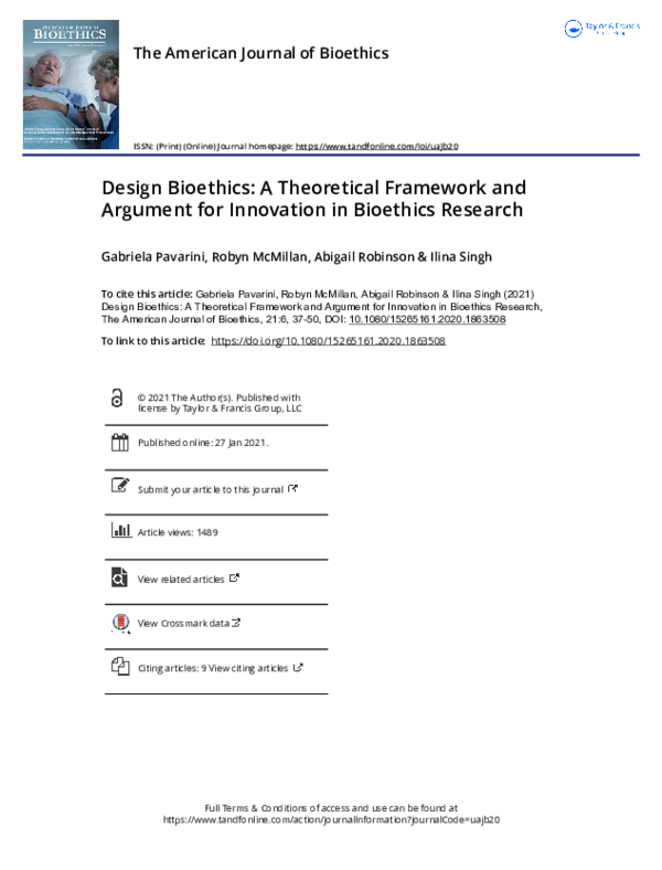 (PDF) Design Bioethics: A Theoretical Framework and Argument for ...