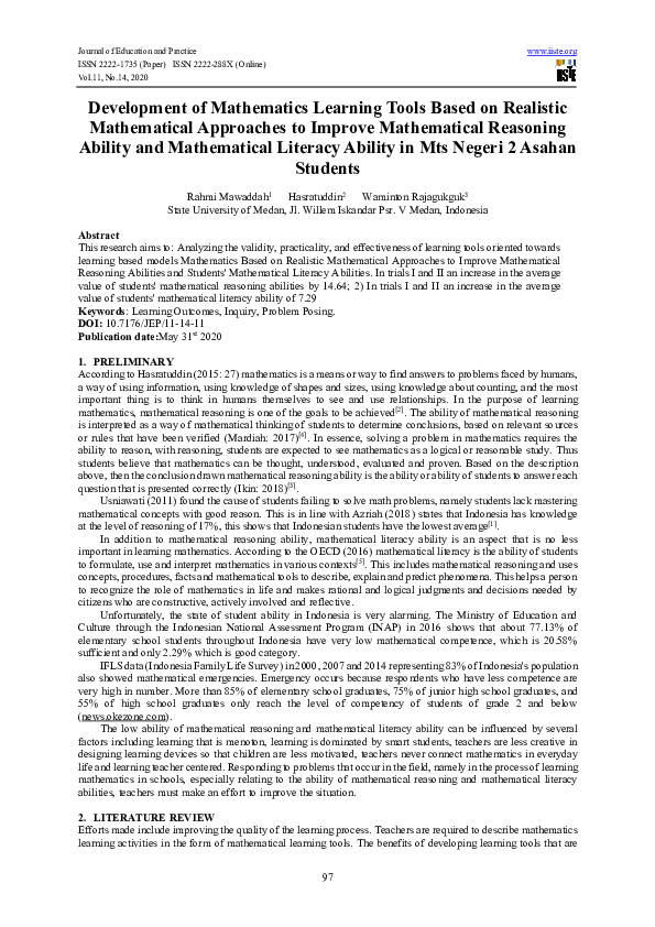 (PDF) Development of Mathematics Learning Tools Based on Realistic ...