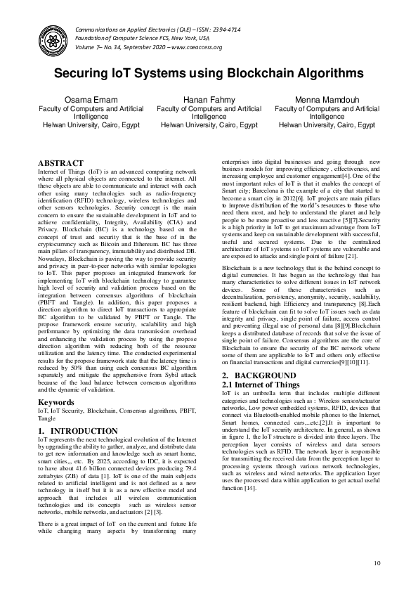(PDF) Securing IoT Systems using Blockchain Algorithms