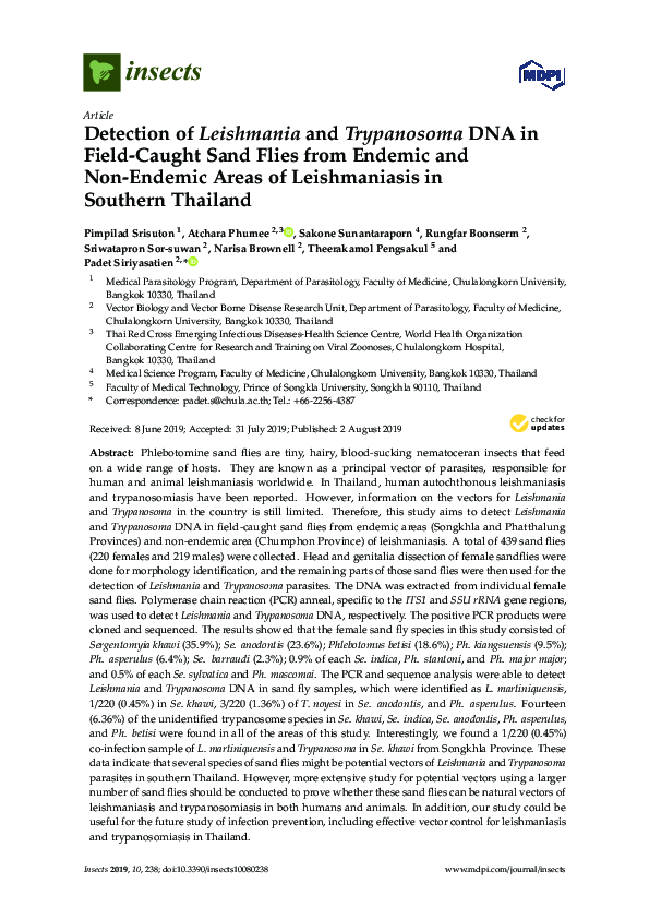 (PDF) Detection of Leishmania and Trypanosoma DNA in Field-Caught Sand ...