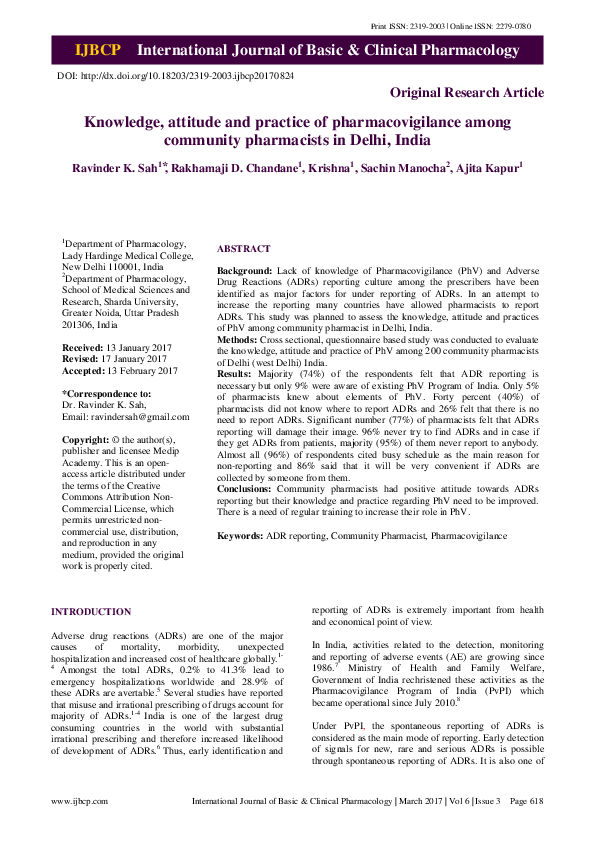 (PDF) Knowledge, attitude and practice of pharmacovigilance among ...