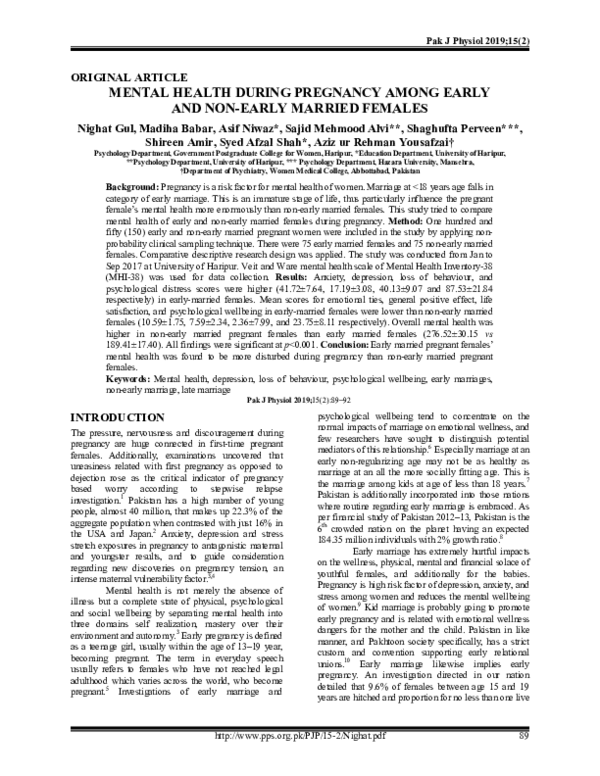 (PDF) Mental health during pregnancy among early and non-early married ...