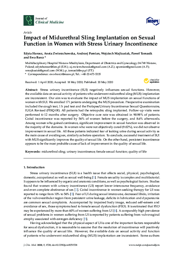 (PDF) Impact of Midurethral Sling Implantation on Sexual Function in ...