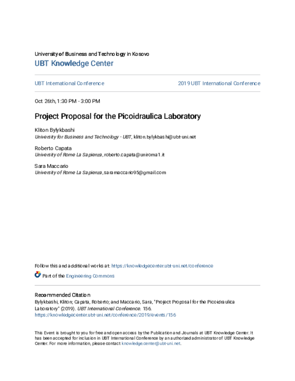 (PDF) Project Proposal for the Picoidraulica Laboratory