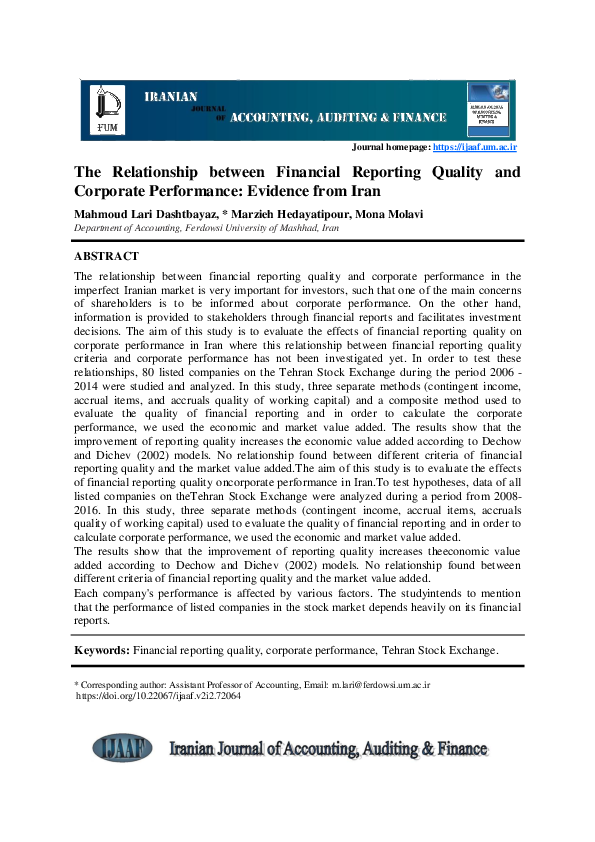 (PDF) The Relationship between Financial Reporting Quality and ...