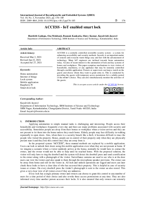 (PDF) ACCESS - IoT enabled smart lock