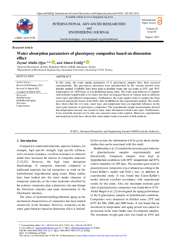 (PDF) Water absorption parameters of glass/epoxy composites based on ...