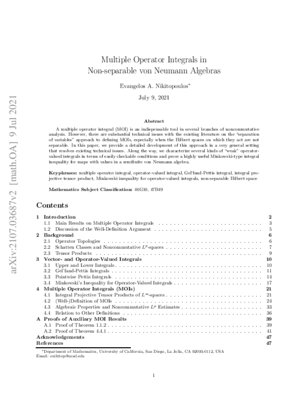 (PDF) Multiple Operator Integrals in Non-separable von Neumann Algebras
