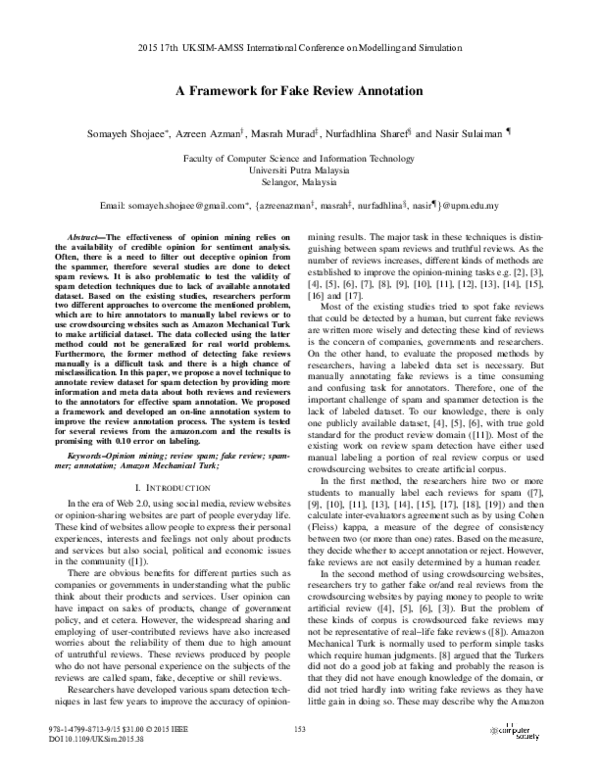 (PDF) A Framework for Fake Review Annotation