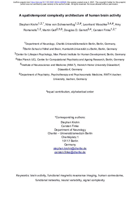 (PDF) A spatiotemporal complexity architecture of human brain activity