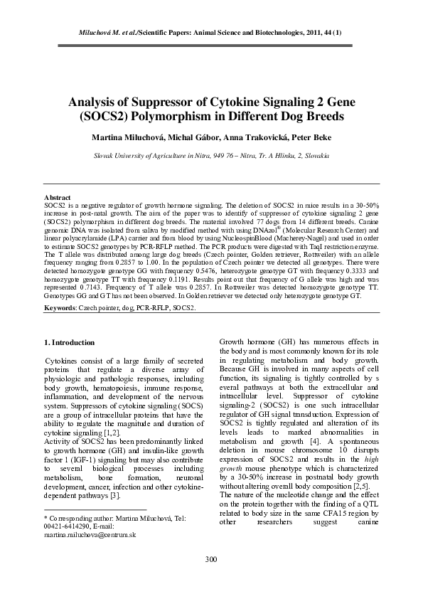 (PDF) Analysis of Suppressor of Cytokine Signaling 2 Gene (SOCS2 ...