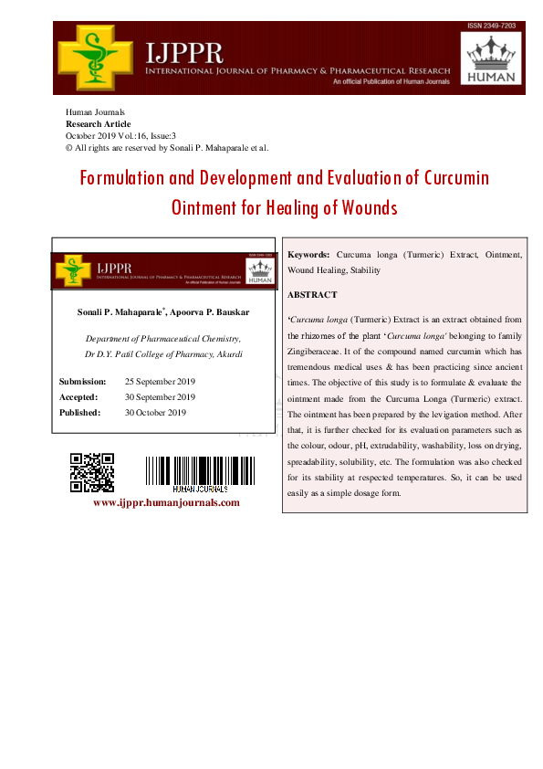 (PDF) Formulation and Development and Evaluation of Curcumin Ointment ...