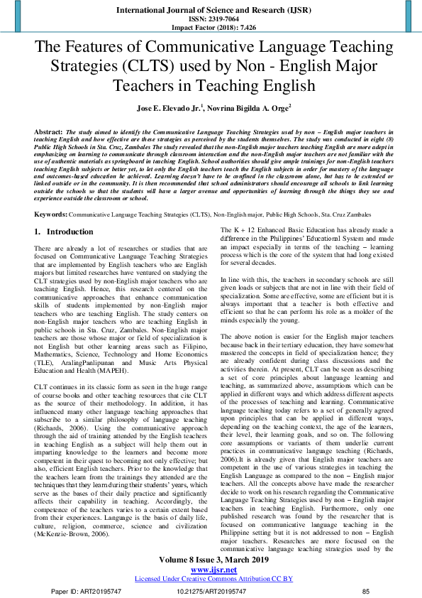 (PDF) The Features of Communicative Language Teaching Strategies ( CLTS ...