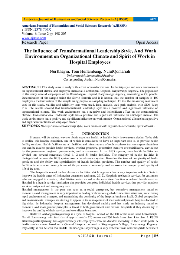 (PDF) The Influence of Transformational Leadership Style, And Work ...