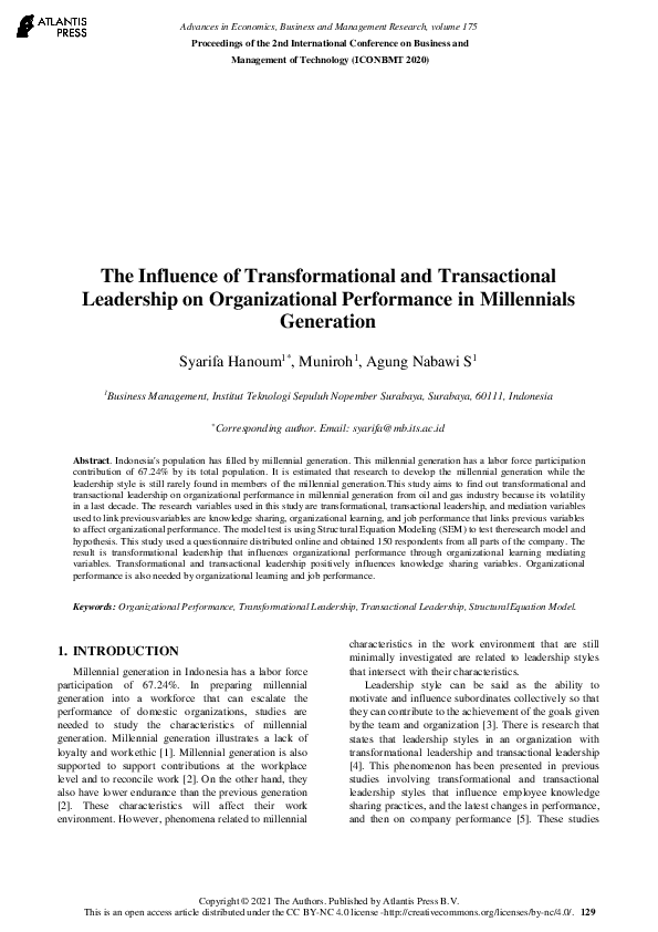 (PDF) The Influence of Transformational and Transactional Leadership on ...