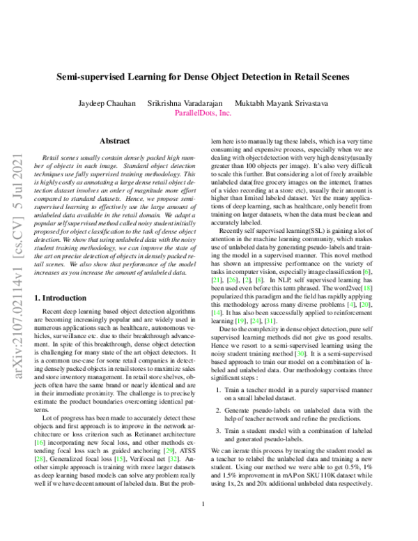 (PDF) Semi-supervised Learning for Dense Object Detection in Retail Scenes