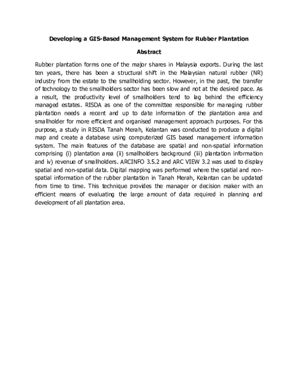 (PDF) Developing a GISBased Management System for Rubber Plantation
