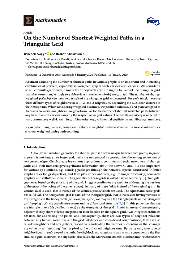 (PDF) On the Number of Shortest Weighted Paths in a Triangular Grid